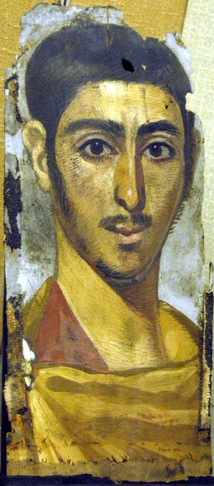 portrait of a young man; encaustic paint on wood