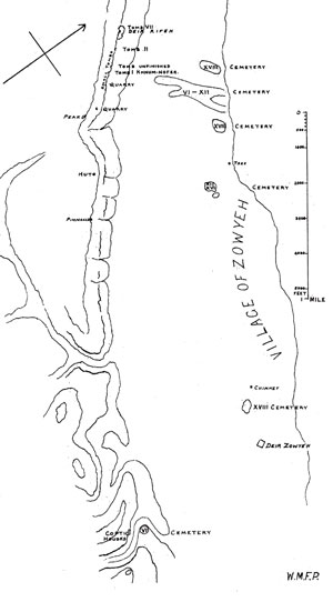 Map of the Der Rifeh, inclufding location of excavated tombs